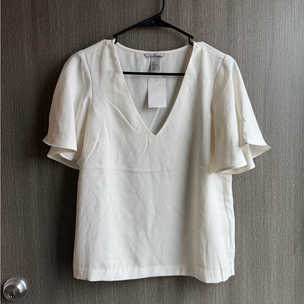 H&M V-Neck Blouse with Flowy Sleeves - Size 0